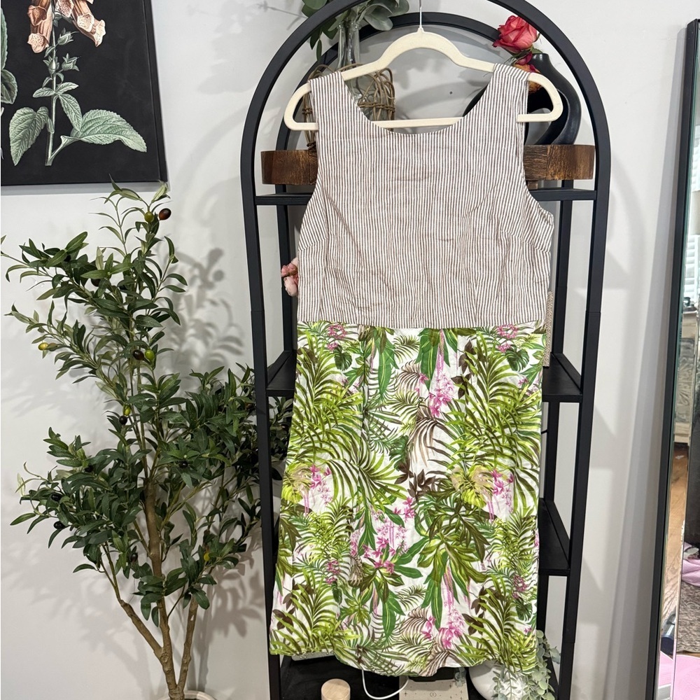J. Jill Linen & Cotton Tropical Print Sleeveless Dress Size S